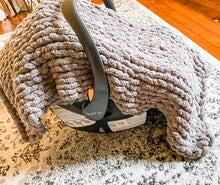 Load image into Gallery viewer, Dark grey toddler blanket on an infant carrier
