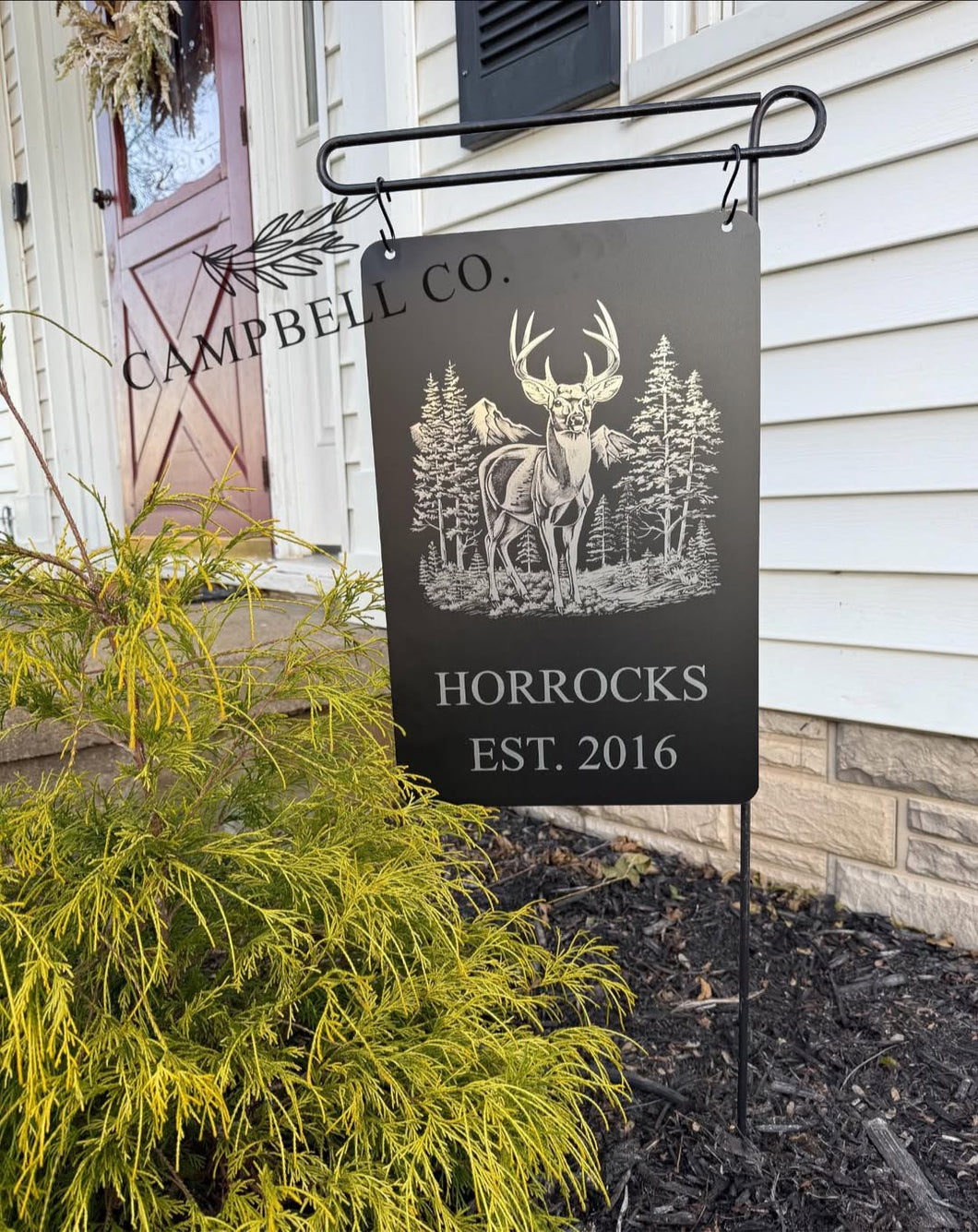 Metal Garden Flag with deer & family name/est. date