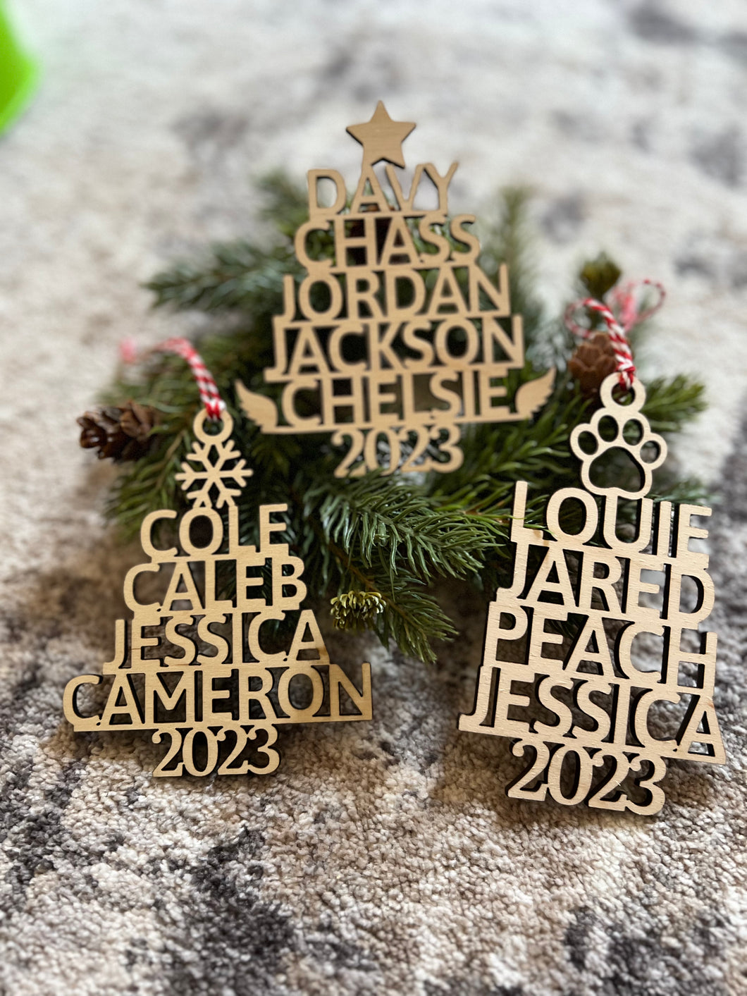 Christmas tree shaped name ornament — wholesale only